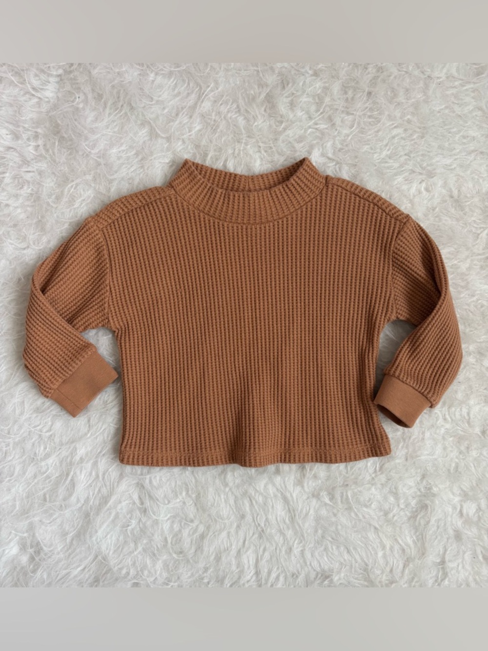 GAP Girls Waffle Knit Long Sleeve Top in Neutral Camel Brown